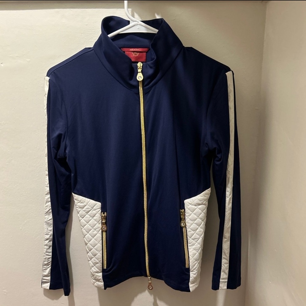 Navy Blue & White Brendratti Collared Double Zip Jacket